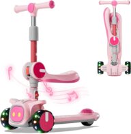 3 Wheel Scooter for Kids – Foldable & Unbreakable, 2-in-1 Kick Scooter with Music and Lights, Adjustable Height, Wide Deck, Flashing Wheel Lights, Easy for beginner toddlers aged 3-12