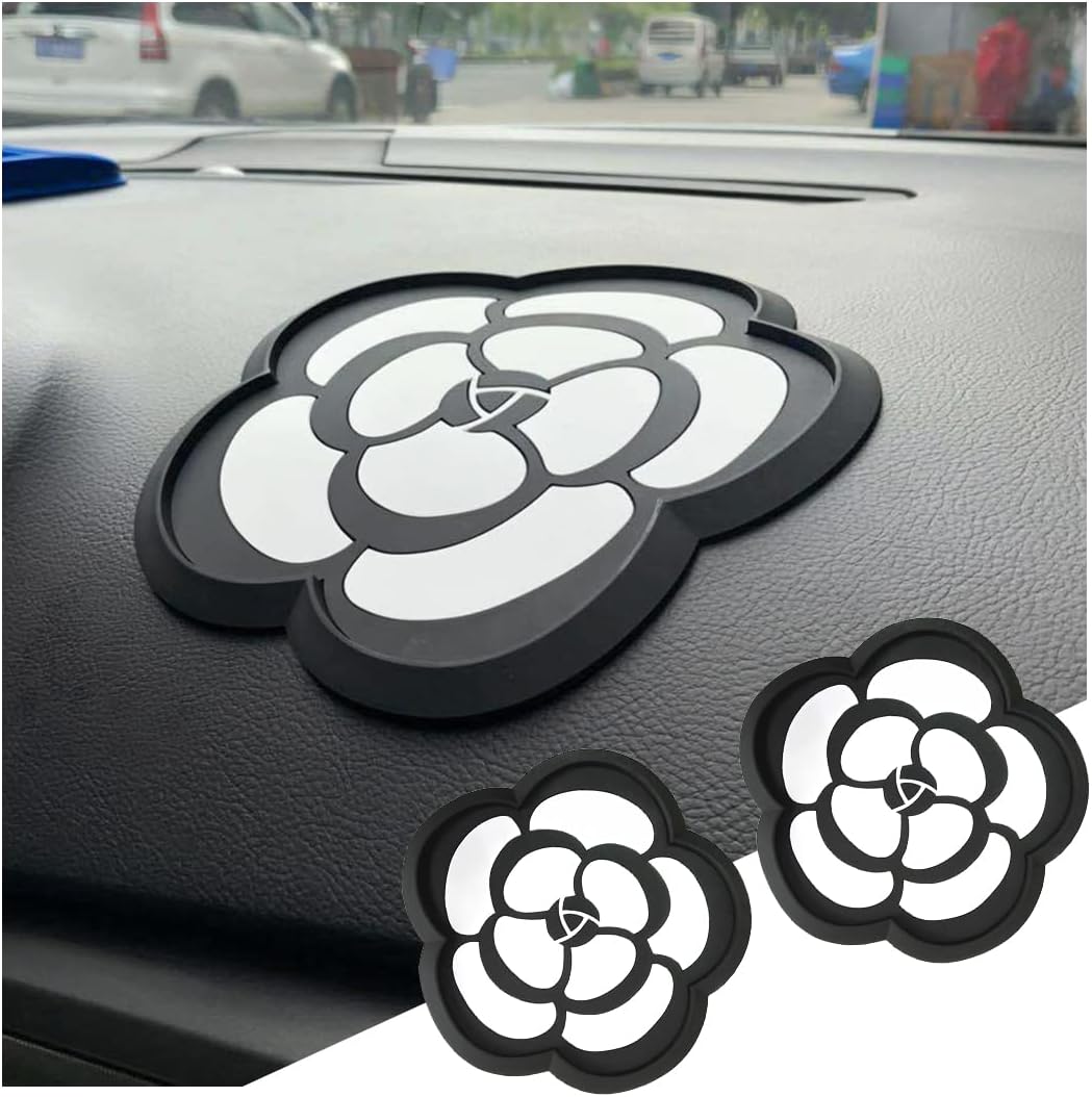 zipelo Car Dashboard Anti-Slip Mat, 2 Pack Camellia Sticky Gripping Mounting Pad, Multifunctional Dash Non-Skid Mat for Phones Sunglasses Keys GPS Coins Electronic Devices, Car Accessories(Flower)