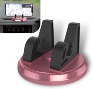 Pack-1 Car Dashboard Phone Holder, Non-slip Center Console Desktop Grab and Go Navigation Bracket, 360 Degree Rotatable Shockproof Portable Holder, Universal for Car Home Office (Pink & Black)