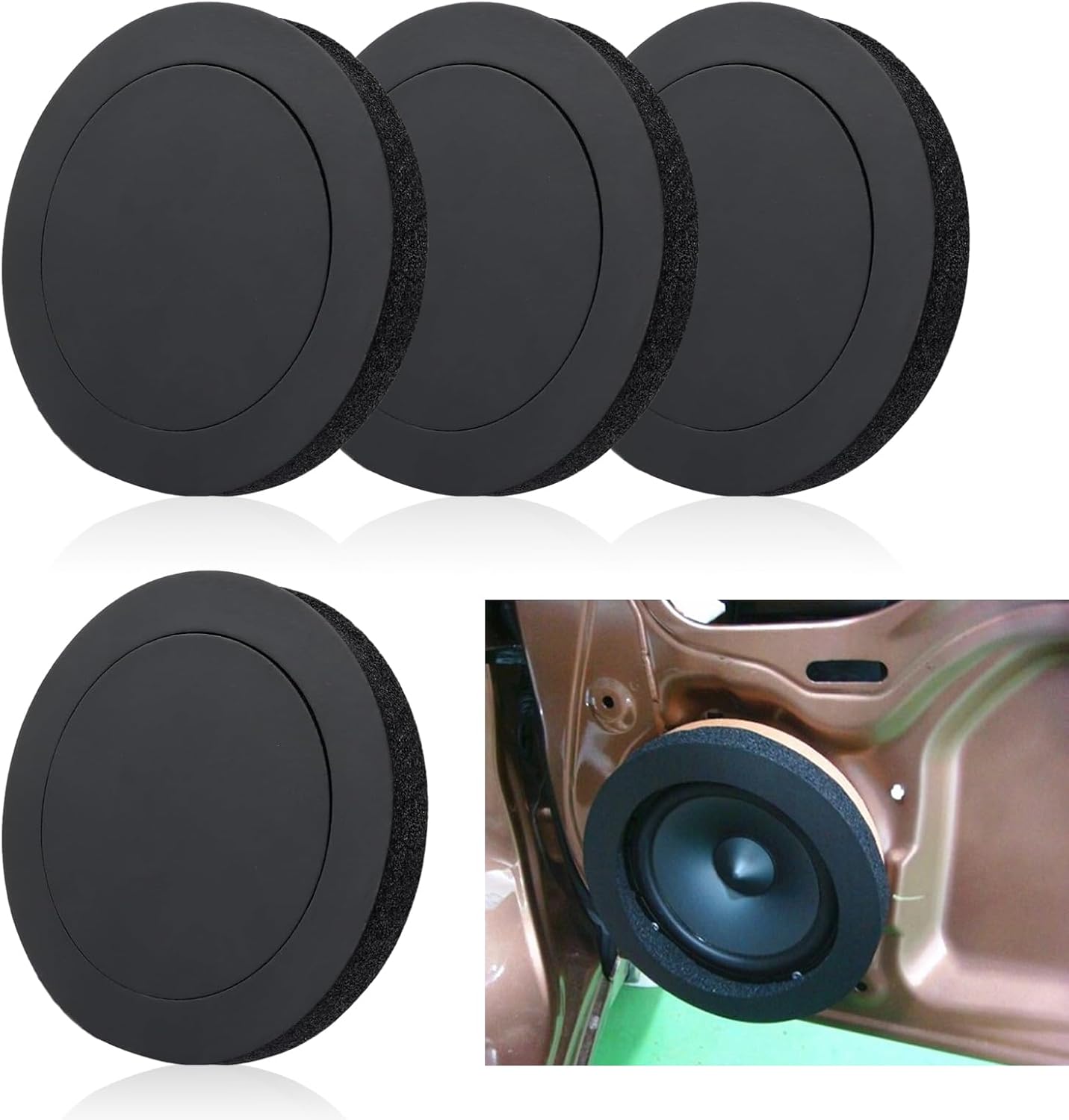 4 PCS Car 6.5″ Speaker Voice Coil, Slow Rebound Sealed Speaker Circle to Avoid Sound Diffusion, Improve Speaker Sound Effect Bass Pad, Universal for Cars Speaker Blockers Accessories (Black)