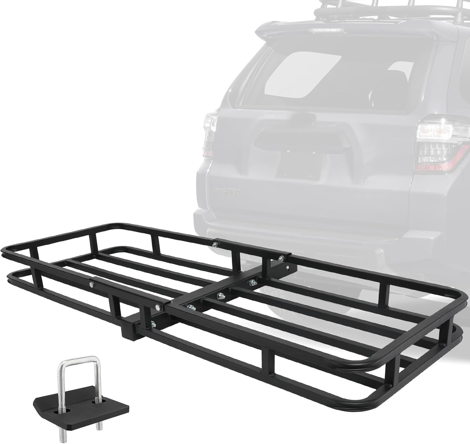 Trailer Hitch Cargo Rack, 53″ x 19″ Hitch Mount Cargo Carrier with Hitch Tightener for RV Truck SUV Van, 500 lbs. Capacity, 2″ Receiver, Black