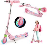 TENBOOM Kick Scooter Handbrake for Kids 3 to 12 Years Old Foldable Adjustable Handlebars Light Up Wheels Lightweight Kids Scooter