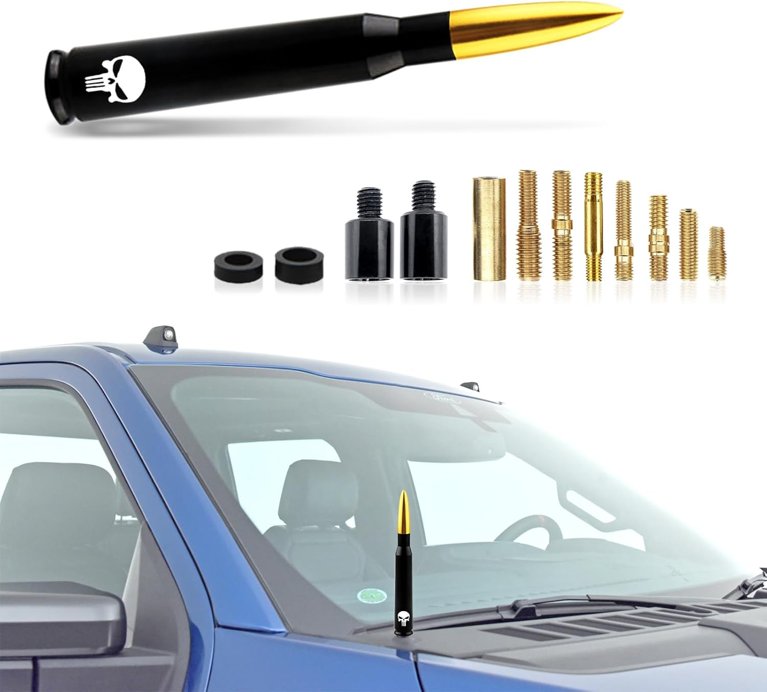 ZKFAR 1 PC 5.4In Car Truck Bullet Antenna, Car Retrofit Antenna for Ford F150 Jeep Wrangler Chevrolet, Car Wash Proof Heavy Duty Pickup Trucks Accessories, Compatible with Most Car Models (Gold)