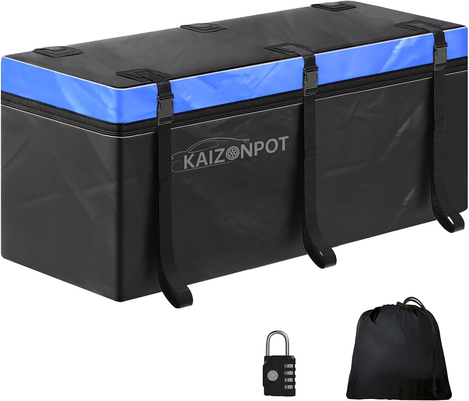 KAIZONPOT Hitch Cargo Carrier Bag Soft Shell 16 Cubic Feet 58″ x 19″ x 24″, Cargo Carrier Bag Waterproof Hitch Mount Cargo Bag Boxes with Luggage Lock Storage Bag