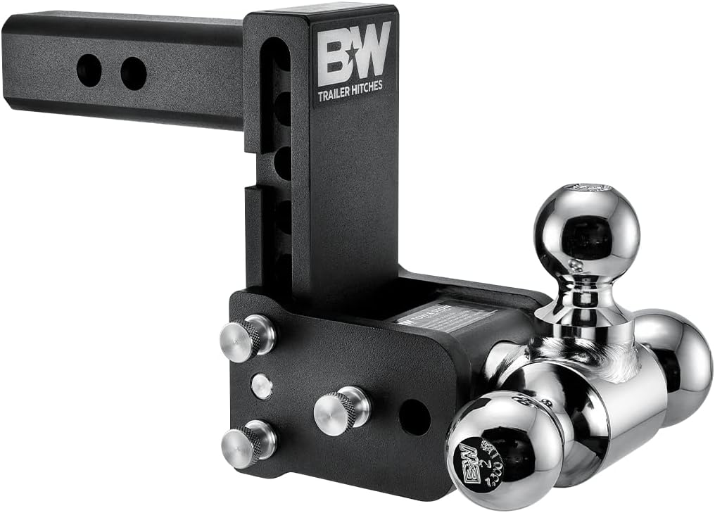 B&W Trailer Hitches Tow & Stow Adjustable Trailer Hitch Ball Mount – Fits 2″ Receiver, Tri-Ball (1-7/8″ x 2″ x 2-5/16″), 5″ Drop, 10,000 GTW – TS10048B