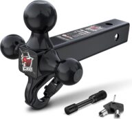 GYO 4 in 1 Trailer Hitch Ball Mount with Hook, Fits 2 inch Hitch Receiver,1-7/8″, 2″, 2-5/16″ 10,000 LBS MAX GTW Matt Black Ball Hitch with pin Lock(2 Keys), Tow Hitch for SUV, ATV，RVs, and Truck