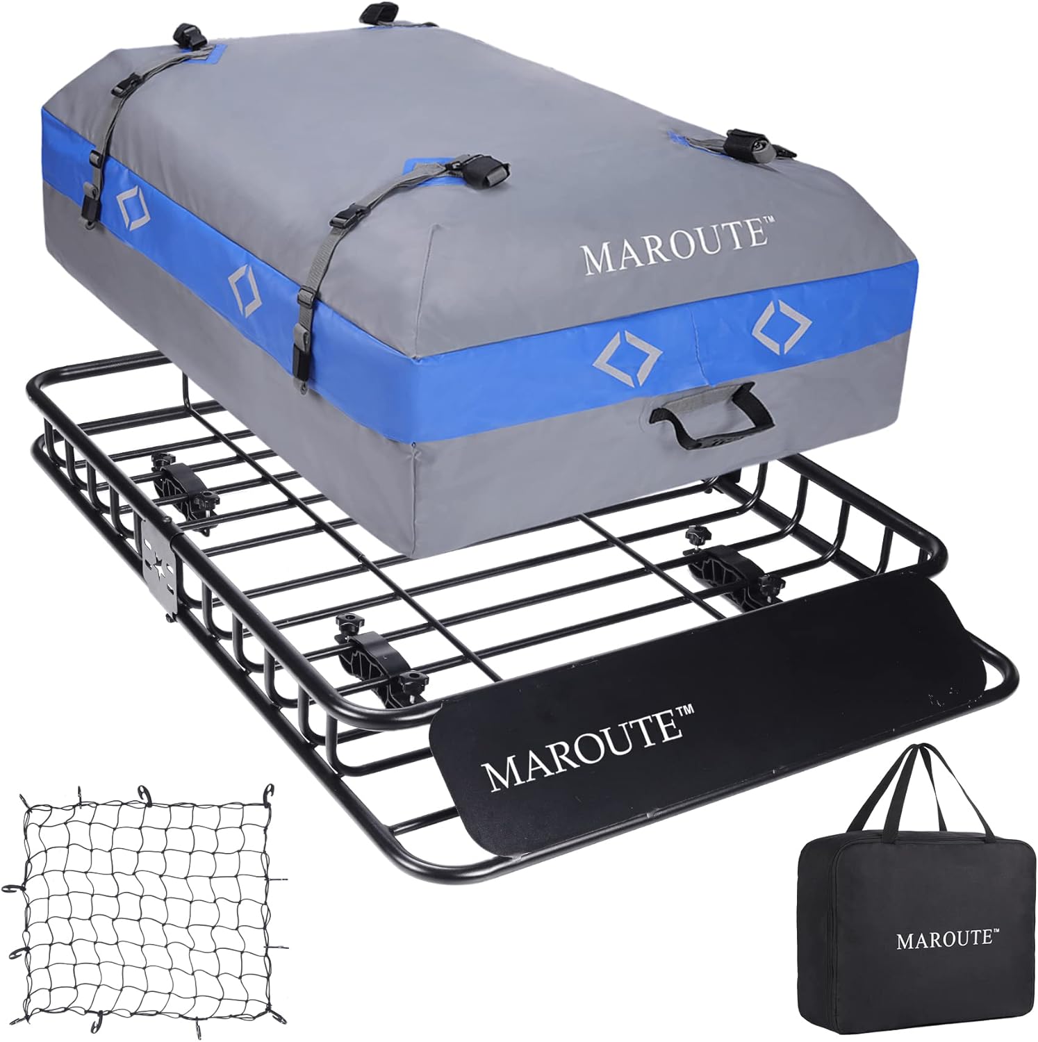 MAROUTE Roof Rack Carrier Basket Universal 51″ X 36″ X 5″ Rooftop Cargo Carrier Basket Car Luggage Holder Universal for SUV Cars- 200 lb. Capacity (ROOF Basket+ Bag+NET)