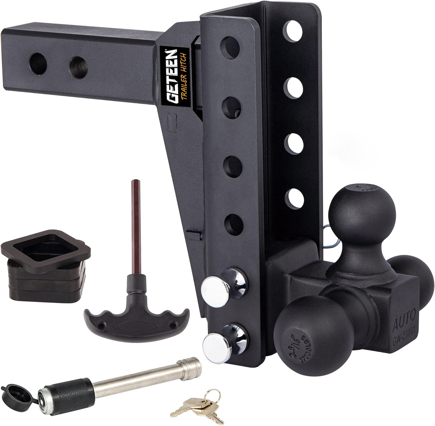 Anti-Rattle Adjustable Trailer Hitch(17,000LBS MAX GTW), Tri-Ball(1-7/8”, 2”, 2-5/16”), Fits 2 Inch Receiver, 6 Inch Drop Hitch, Heavy Duty Trailer Hitch for Truck,BLK