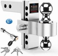 Adjustable Trailer Hitch, 6 Inch Drop Hitch Ball Mount (Fits 2-Inch Receiver), 12,500 LBS GTW, (2″ & 2-5/16″) Chrome Plated Steels Balls, Aluminum Tow Hitches with Two Anti-Theft Pins Locks