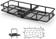 FIERYRED Folding Hitch Mount Cargo Carrier 60″ x 20″ x 7″, 500 LBS Heavy Duty Trailer Hitch Mount Cargo Basket with Net & Hitch Stabilizer, Fit 2″ Receiver for SUV, Truck, Car