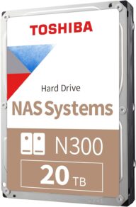 Toshiba N300 20TB NAS 3.5-Inch Internal Hard Drive – CMR SATA 6 GB/s 7200 RPM 512 MB Cache – HDWG62AXZSTA