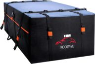 RoofPax 23 cft. Extra Waterproof Rooftop Cargo Carrier Bag, Double Weatherproof Zippers, Integrated Mat, 10 Heavy-Duty Tie-Down Straps fit Cars with/Without a Rack or Side Rails, Safety Hooks Included