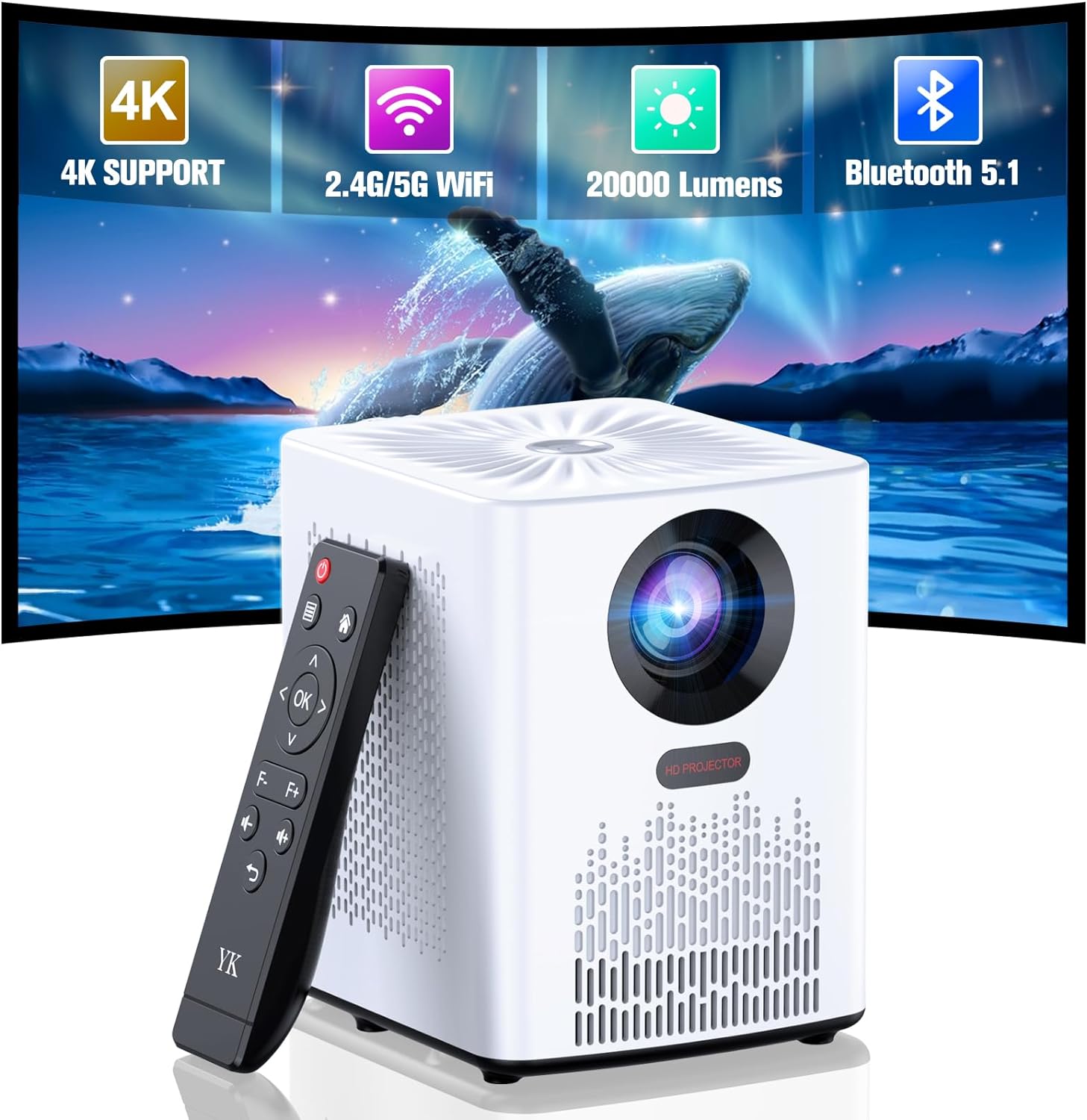 Projector with WiFi and Bluetooth, 5G WiFi 4K HD 20000L Portable Movie Projector with Mini Tripod, Outdoor Projector Home Video Smart Projectors Compatible with iOS/Android/Laptop/TV Stick/HDMI/ PS5