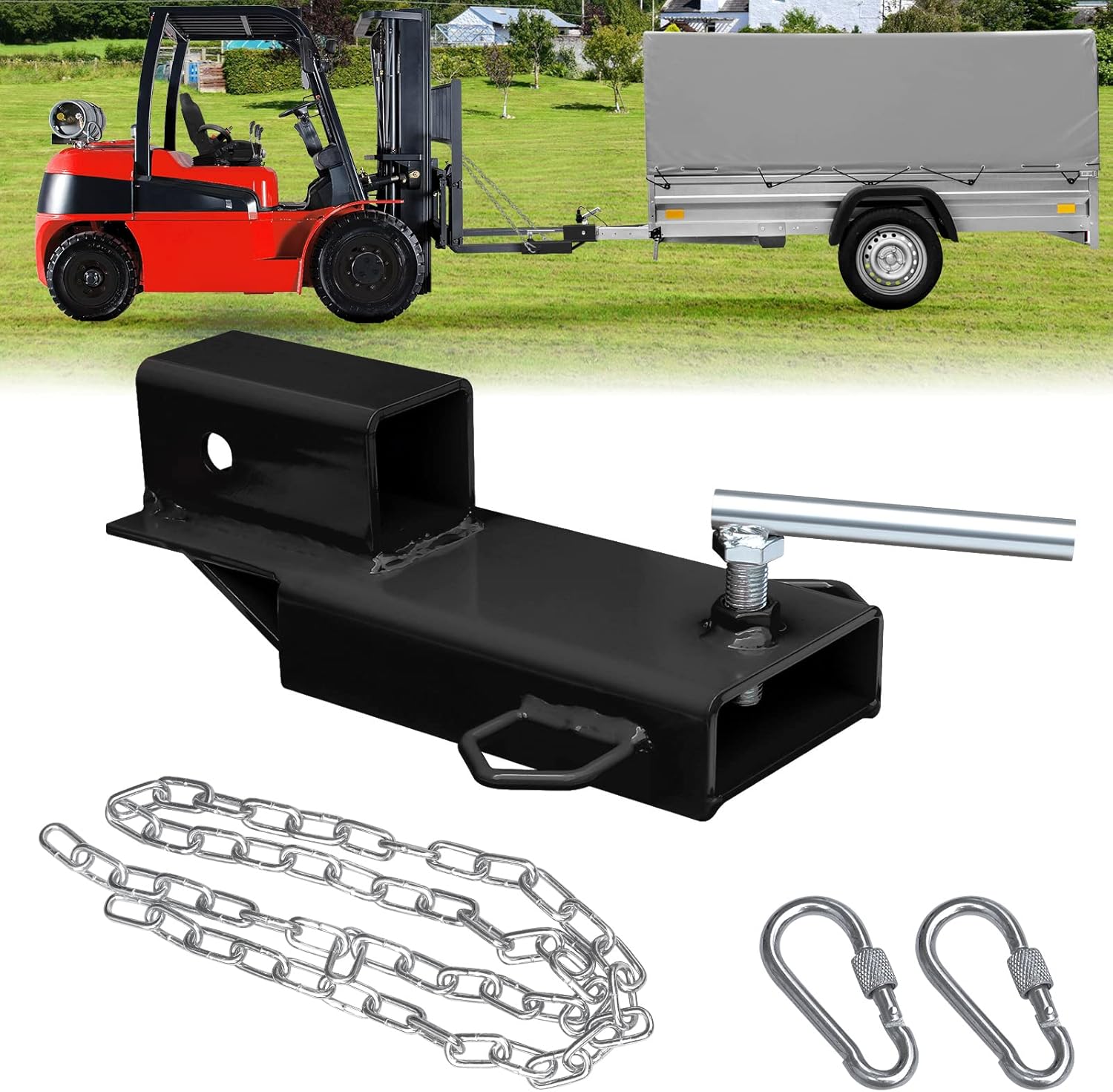 Forklift Trailer Hitch Attachment, EBESTTECH 1PC 2″ Receiver Trailer Towing Adapter with Chain Black