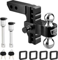 Kohree Adjustable Trailer Hitch Fit 2 Inch Receiver, Dual Solid Ball 2″ and 2-5/16″(12,500 LBS GTW), 6″ Drop & Rise Heavy Duty Aluminum Tow Hitch with 4 Silencer Pads & 2 Locking Hitch Pin, Black