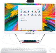 24″ All-in-One Desktop Computer, i7 Quad-Core Windows 11, 16GB RAM, 512GB SSD, Wireless Charging Function, Wired Keyboard & Mouse, RGB Speaker and Webcam, White (i7/16G/512G)