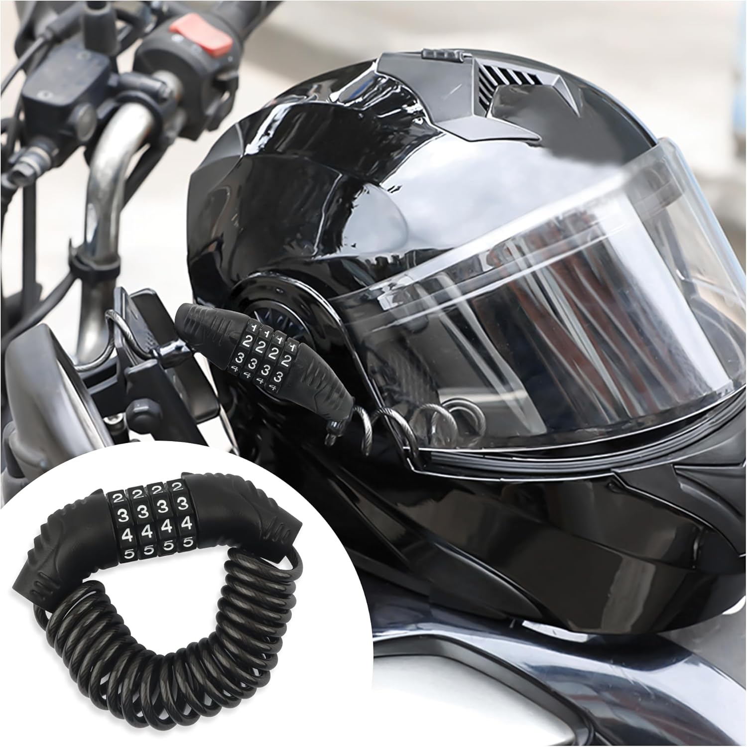 Motorcycle Helmet Lock with Combination Lock,Retractable Motorcycle Locks Anti Theft & Motorcycle Helmet Accessories,Multipurpose Helmet Locks for Motorcycles and Bicycles