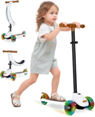 KRIDDO 3-in-1 Kids Folding Scooter for 18 Months to 5 Years, Toddler Toy Scooter with Adjustable Height, Lean-to-Steer Scooters, 3 Lighted Wheels, Ideal for Indoor & Outdoor