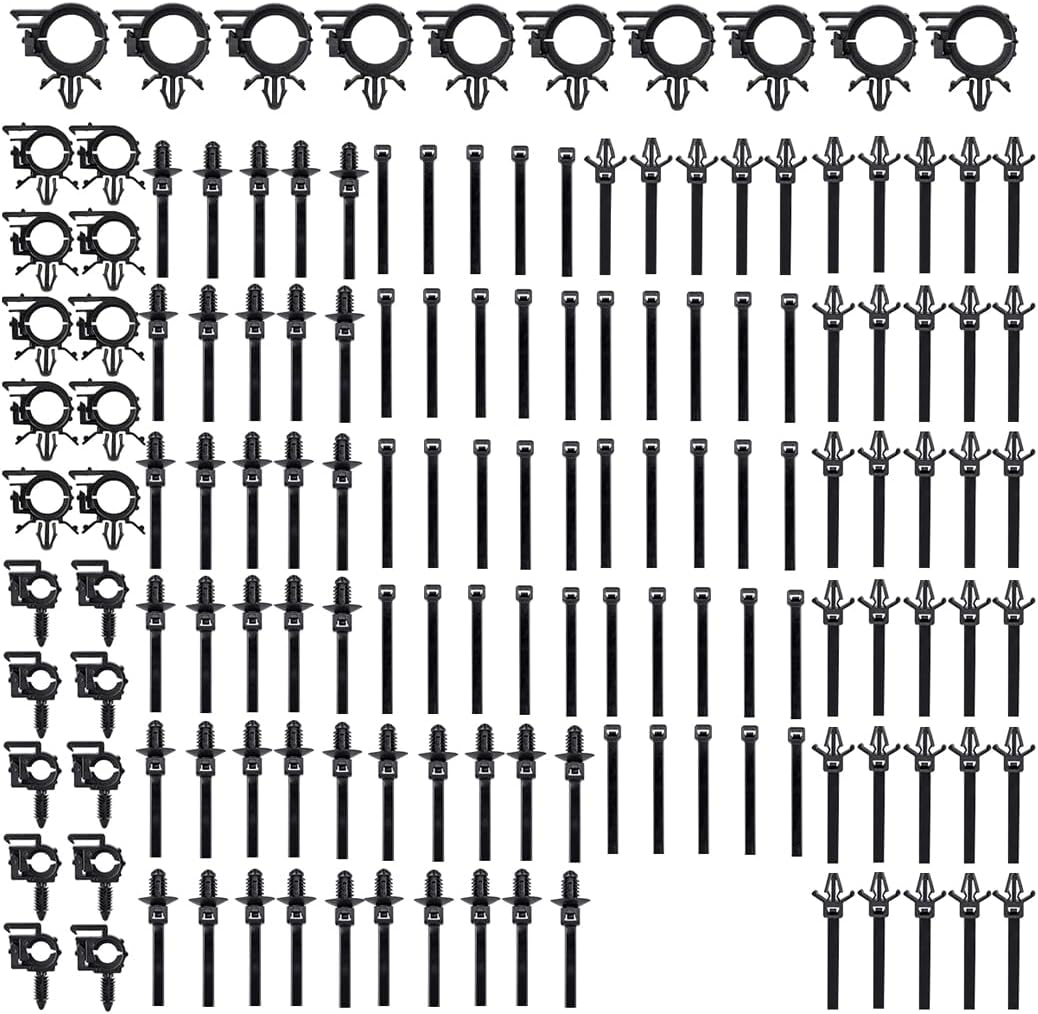 zipelo 150 Pcs Car Wire Loom Routing Clips, Push Mount Cable Zip Tie, Auto Push Retainer Clip, Heavy Duty Nylon Push Pin, 3 Different Size Push Mount Cable Ties, Replace GM 12040984