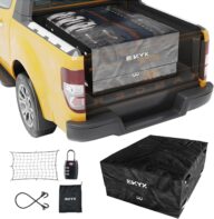 KYX 26 Cubic Feet Pickup Bed Storage Bag with Lock, 100% Waterproof Truck Bed Cargo Bag with Cargo Net, 800D Heavy Duty PVC Fabric, Fit for Any Truck, 8 Rubber Handles & Bungee Cords (50″ x 40″ x 22″)