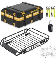 Roof Rack Cargo Basket 50″(L) x 36″(W) x 5.1″(H) Extendable Universal Rooftop Luggage Carrier for Truck Cars SUV with Waterproof Cargo Bag, Cargo Net, Ratchet Straps & Outdoor Combination Lock