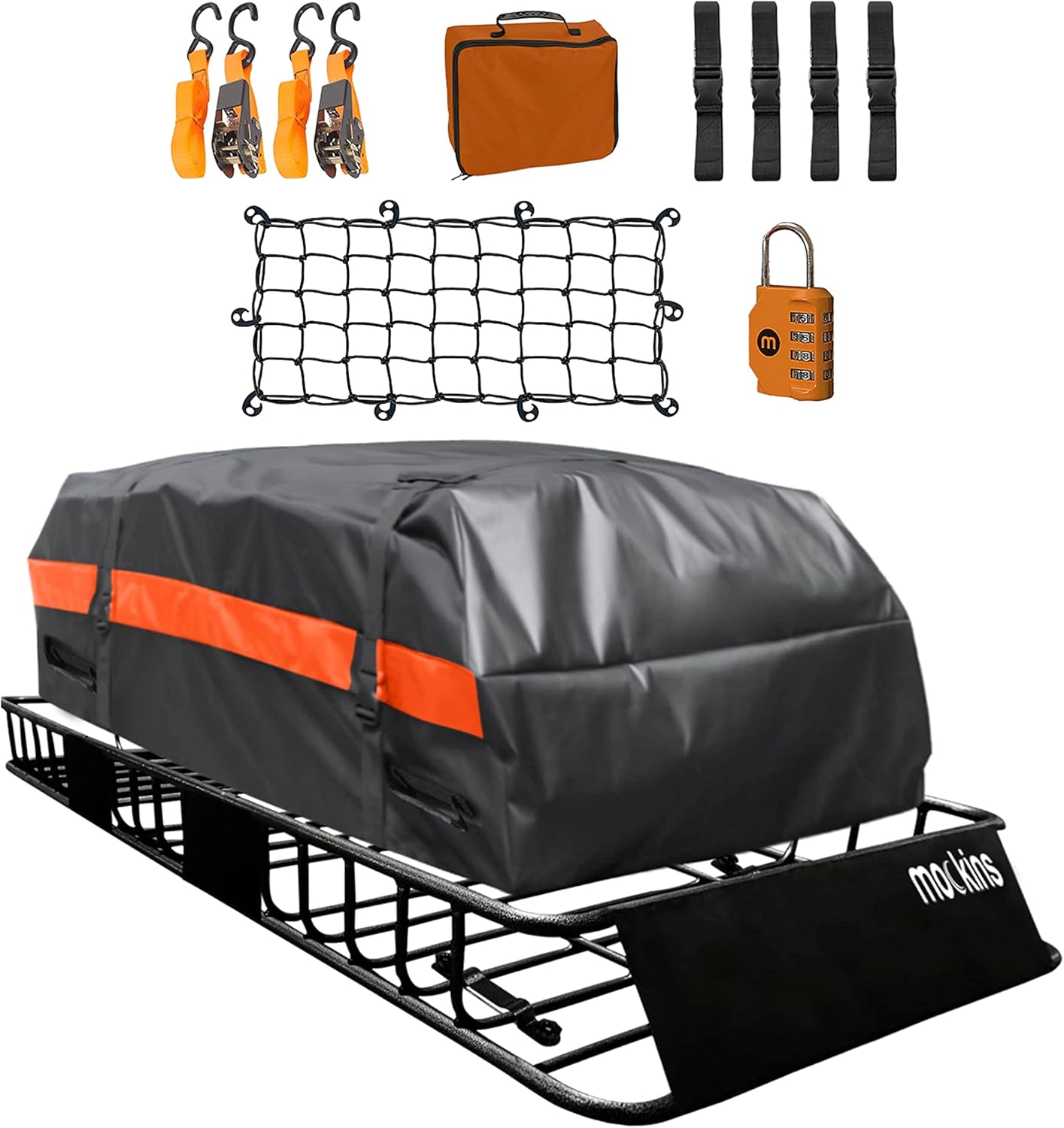 Mockins 64x39x6 Anti Rust Rooftop Cargo Carrier 20Cu Waterproof Bag 250lb Cap Extendable Roof Basket | Universal Roof Rack Basket | Car Roof Rack Cargo Carrier Roof Rack Cargo Basket Roof Cargo Basket