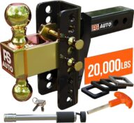 Adjustable Drawbar Trailer Hitch – 20,000 LBS, Fits 2 and 2-5/16 Inch Balls, For RV Towing, Motorcycles & Powersports