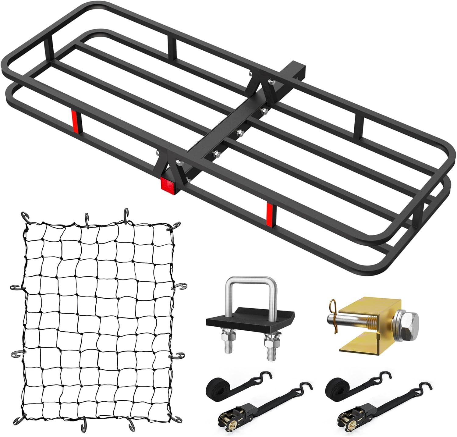 Wildroad Hitch Cargo Carrier Basket 53.1″ x 18.9″ x 4.9″ 500 LBS Trailer Hitch Cargo Carrier Fits 2″ Receiver with Hitch Stabilizer, Fastener for No-Wobble, Cargo Net and 2pcs Ratchet Straps