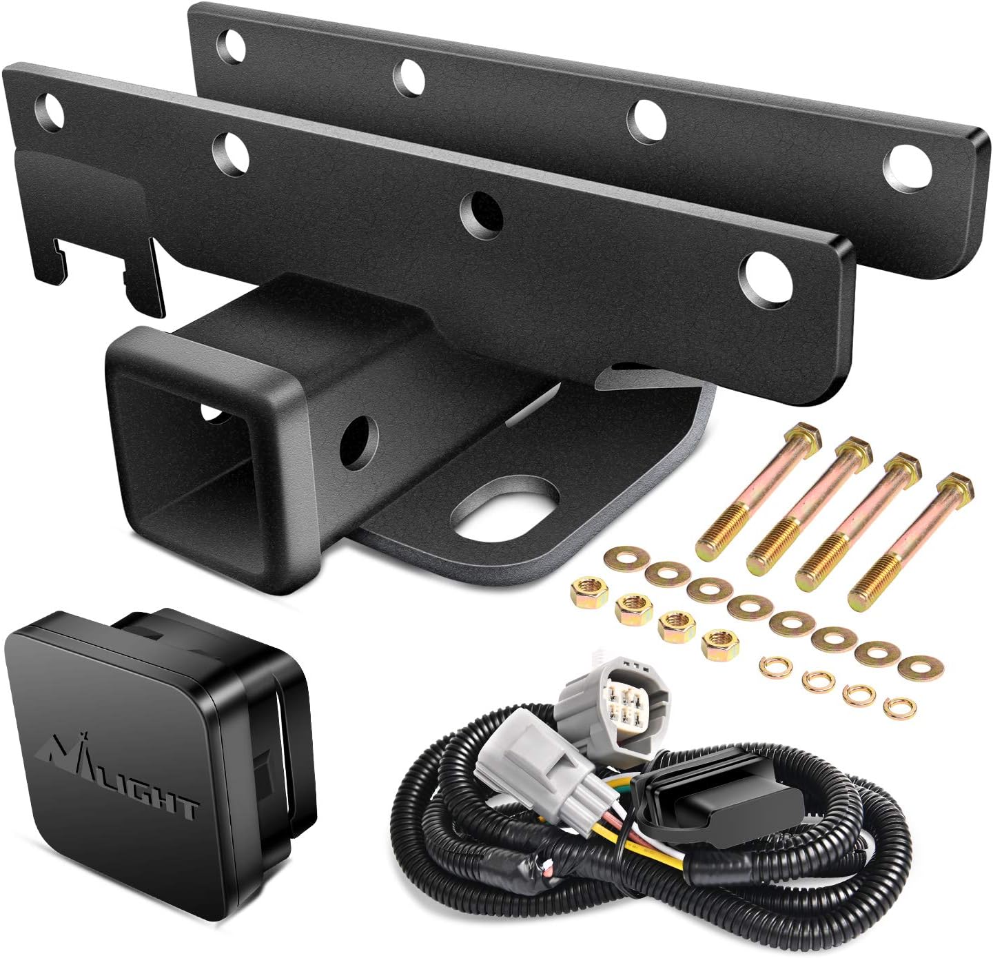 Nilight – JK-61A 2″ inch Rear Bumper Tow Trailer Hitch Receiver Kit, Compatible for 2007-2018 Jeep Wrangler JK 4 Door & 2 Unlimited, w/4-Pin Wiring Harness (Exclude JL Models)