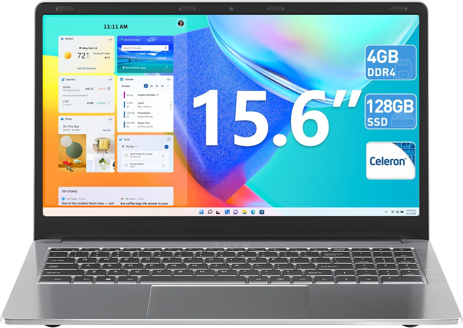 SGIN 15.6 Inch Laptop, Laptops Computer with Celeron Quad-Core Processor(Up to 2.6GHz), 4GB RAM 128GB SSD, Expandable 1TB, UHD Graphics 600, Type-C, USB 3.2 * 2, Mini HDMI, 5G WiFi, 53300WH Battery