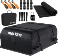 Mockins 16 Cu Ft Rooftop Cargo Carrier Bag Car Topper| 45″x34″x18″ Car Top Carriers for Vehicles with Racks or without Roof Rack | Waterproof Cargo Bag with Car Roof Rack Pads, Straps & Door Hooks