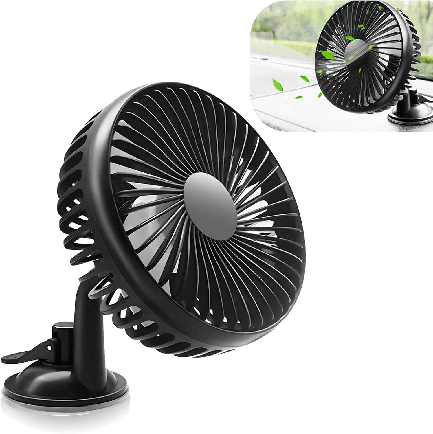 1 PC Car Dashboard Mini Fan, ABS Three-blade Three-speed Single-head Windshield USB Fan, Suction Cup Summer Must-have Artifact Cooling Accessory, for Most Cars, Trucks, Excavators (Black)