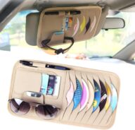 Pack-1 Car Visor CD Storage Pocket, Large Capacity Leather Vehicle Sunglasses Holder, Universal Waterproof Durable Automotive Bank Card Storage Accessories for Truck SUV Car (Beige)