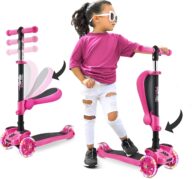 Hurtle 3-Wheeled Scooter for Kids – Wheel LED Lights, Adjustable Lean-to-Steer Handlebar, and Foldable Seat – Sit or Stand Ride with Brake for Boys and Girls Ages 1-14 Years Old