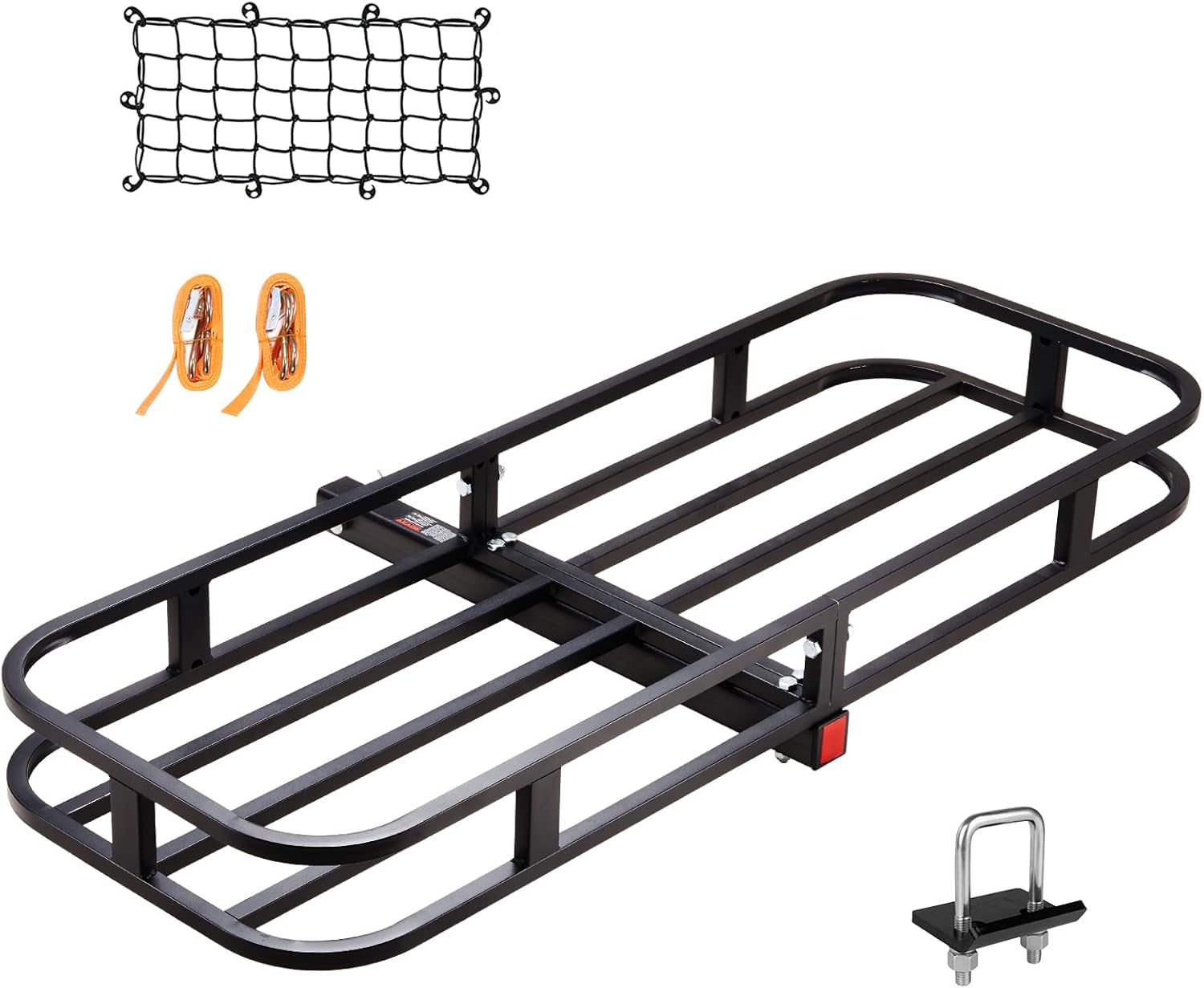 VEVOR Hitch Cargo Carrier, 53 x 19 x 5 in Trailer Hitch Mounted Steel Carrier Basket, 500lb Loading Luggage Carrier Rack with Stabilizer, Cargo Net, Straps, Fits 2″ Hitch Receiver for SUV Truck Pickup