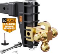 LOCAME Adjustable Trailer Hitch with Hook, Tri-Ball (1-7/8″, 2″, 2-5/16″) Drop Hitch, Fits 2.5 Inch Receiver, 6″ Drop Down Hitch, 18,500 LBS Heavy Duty Truck, Solid Ball Mount, Gold, LC0085