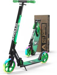 Apollo Adult Scooter – Folding Kick Scooter for Teens and Adults Weighing up to 220 lbs. Foldable, with Big Wheels (XXL), and an LED Light-Up Wheel Option