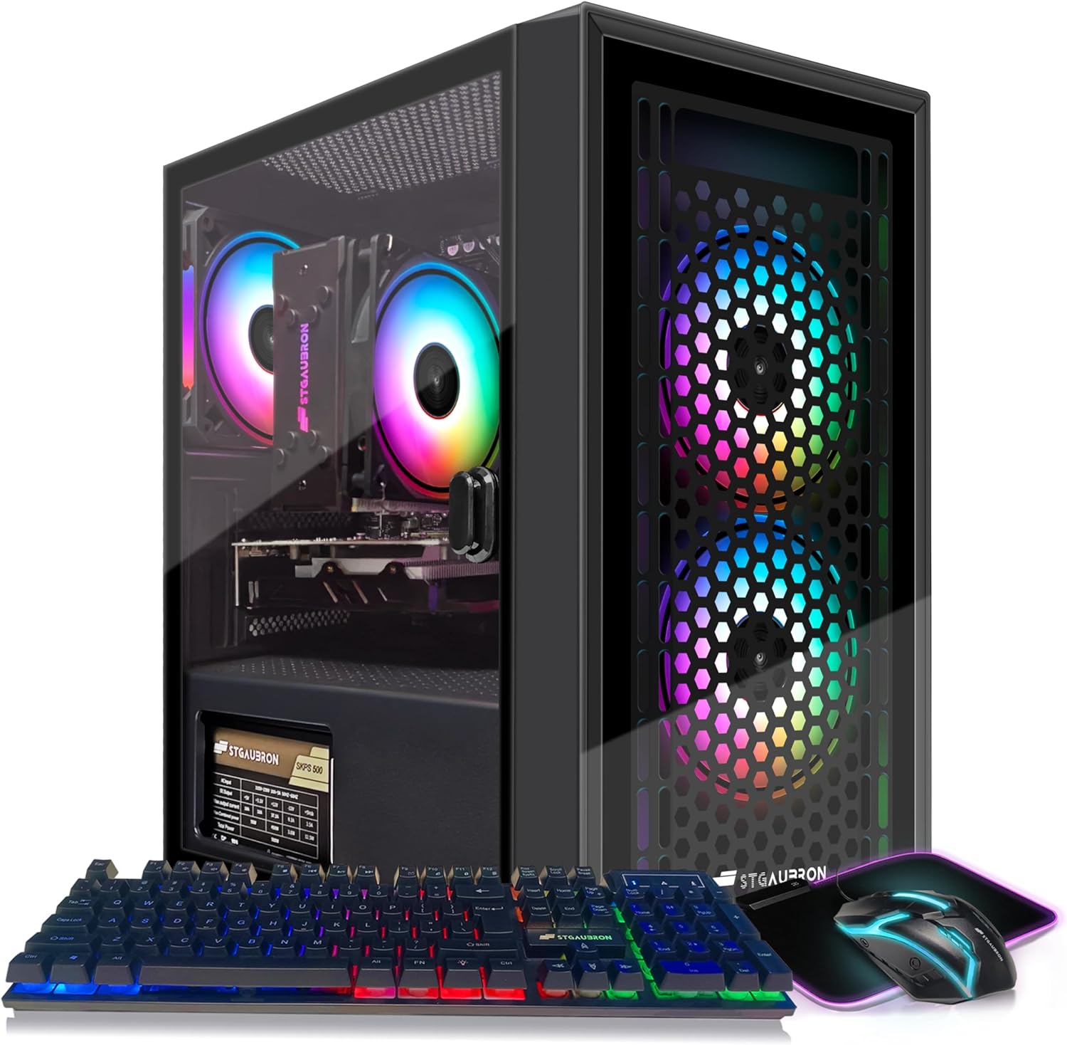 STGAubron Gaming PC Computer Desktop-RX 560 4GB, Intel i7 Xeon E5 2.5GHz, 16GB RAM, 512GB SSD, WiFi, BT 5.0, W10H64, RGB Fanx3, RGB Keyboard&Mouse&Mouse Pad-Gaming Computer Tower-for Gamer,Streaming