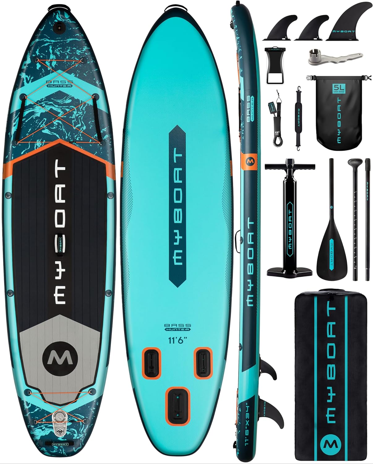 11’6″×34″×6″ Extra Wide Inflatable Paddle Board, Stand Up Paddle Board for Fishing, Sup Board with 3 Removable Fins, Dual Bungees, Camera Mount, Hand Pump, Strong Paddle, 5L Dry Bag, Leash