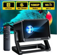 [360° Adjustable Stand] Electric Focus Projector with WiFi and Bluetooth, 4K Support Native 1080P WiFi 6, Portable Outdoor Projector, Compatible with Phones/TV Stick/PowerPoint/HDMI/USB/AV