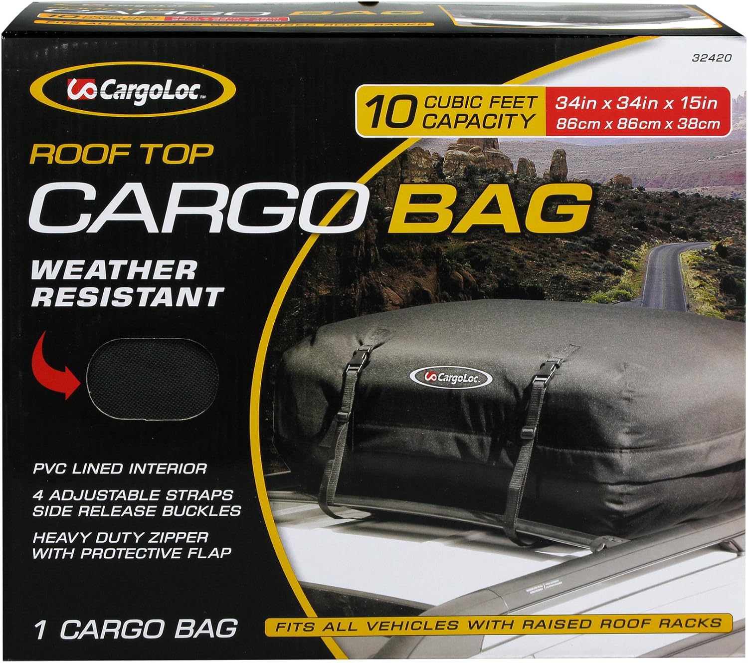 CargoLoc 32420 34-Inch x 34-Inch x 15-Inch 10-Cubic Feet Deluxe Roof Top Cargo Bag,Black