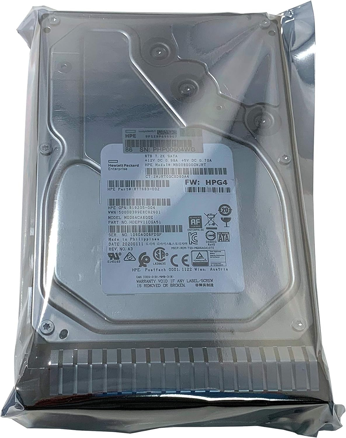 HP HPE 8TB SATA 6GB/S MB8000GFECR 819200-001 834030-002 834028-B21 834131-001 Seagate ST8000NM0055 819203-B21 820033-001 LFF 512e SC MDL Hard Disk Drive HDD