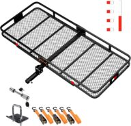 Mockins XXL Trailer Hitch Cargo Carrier Rack | 70″x30″x6″ Folding Cargo Carrier Hitch Mount w/Straps, Lock, & Hitch Stabilizer | 500 lbs Cap. Tow Hitch Cargo Carrier | Cargo Racks for Trailer Hitch