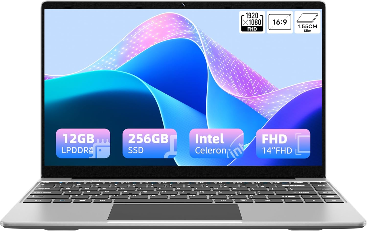 jumper Laptop, 12GB LPDDR4 256GB SSD, Laptop Computer with FHD 1920×1080 Display, Quad Core Celeron CPU, 35.52WH Battery, 2.4G+5G WiFi, BT4.0, 2 Speakers，Portable Laptops 14 Inch.