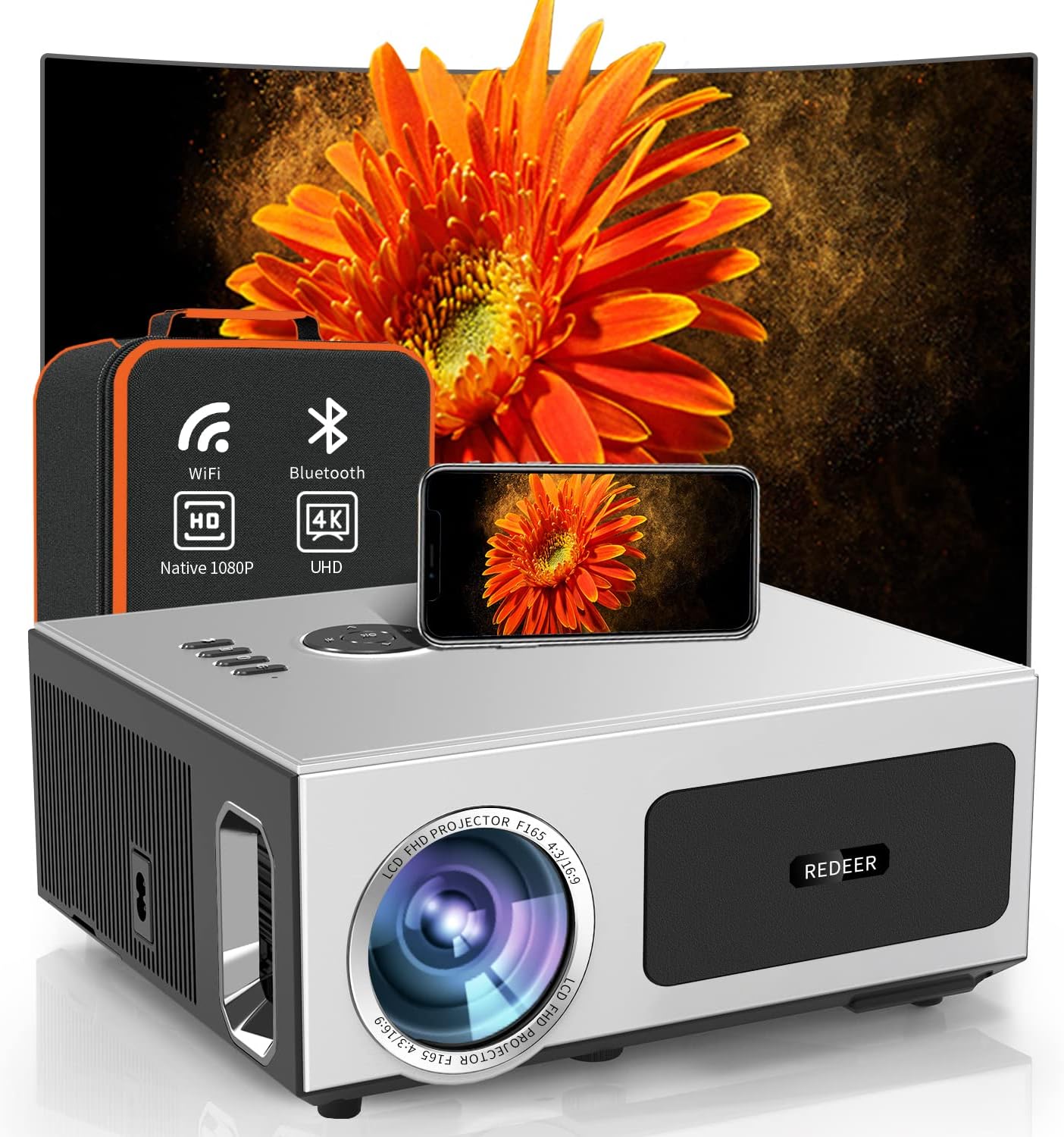 [Auto Focus]4K Projector.1100ANSI Outdoor Projector 4K with Wifi and bluetooth,Native 1080P Projector Auto 6D Keystone.50% Zoom.PPT.Smart Home Movie Projector 4K+ for Phone/PC/TV Stick/PS5