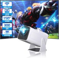 Mini Projector with WiFi and Bluetooth, 180°Rotatable Portable Projector, 1080P 2.4G/5G WiFi6, Short Throw Smart Projector with Android TV 11.0, Auto Keystone, 150″ Screen Theater Projector, White