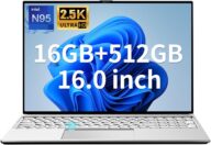 Latest 16 inch Laptop 2.5K QHD Display, 16GB RAM 512GB SSD, Windows 11 Laptop Computer with Intel 12th Gen N95 Processor, Fingerprint & Backlit Keyboard, 180° Open Angle, Wifi, Webcam, USB3.2