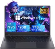 15.6-inch Laptop Computer, DDR5 12GB RAM 1TB SSD, Intel Celeron N95 Processor(Up to 3.4GHz), Windows 11 Pro Laptop Computers with FHD IPS Display, WiFi 5, Bluetooth 5.0, Type-C, HDMI, USB 3.2