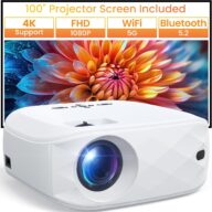 HAPPRUN Projector, Projector with WiFi and Bluetooth, [One Step Mirroring]Projector for Phones, 12000L Native 1080P Portable Projector with Screen, Outdoor Movie Projector for Smartphone/HDMI/TV Stick