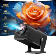 Allesin Mini Smart Projector with wifi and bluetooth, Full HD 1080P proyector 4K Supported 15000 Lumen, Ceiling Projector 180 Degree Rotation, Portable Projector Built-in Android TV 11.0, Black